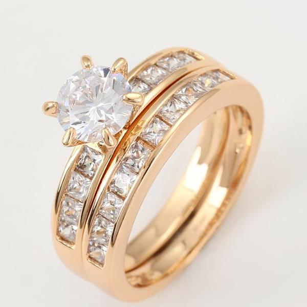 18K Gold plated Wedding Ring Set - HNS Studio