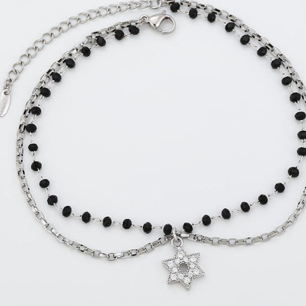 Two Layers Silver and Black Anklet with Star Charm HNS Studio Canada