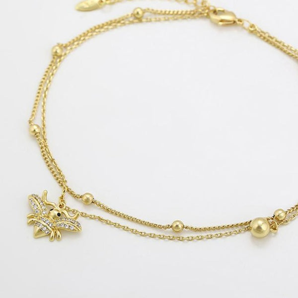 14k Gold Filled Honey Bee Charm Two Layers Anklet HNS Studio Canada