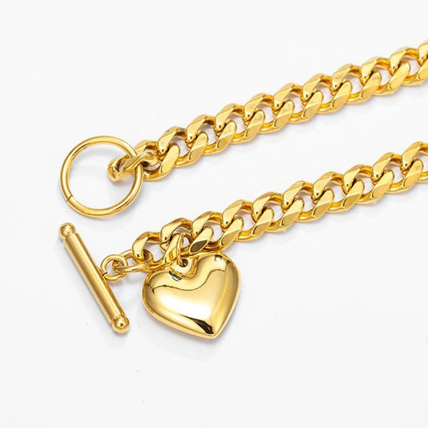 Chunky Curb Link Heart Charm Bracelet