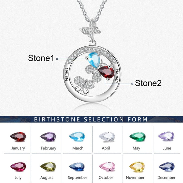 Personalized Butterfly Family Names Necklace with Birthstones HNS Studio Canada