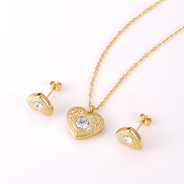 Gold Heart Necklace and Earrings Set HNS Studio  Canada
