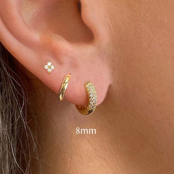 Paved Sterling Silver Huggie Hoop Earrings with Cubic Zirconia HNS Studio Canada