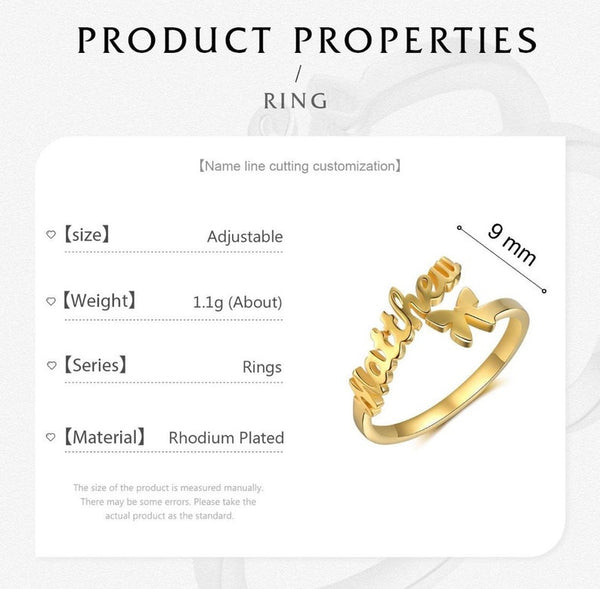Personalized Name Ring with Butterfly HNS Studio Canada
