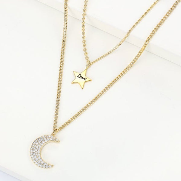 Gold Layered Moon and Star Necklace HNS Studio Canada