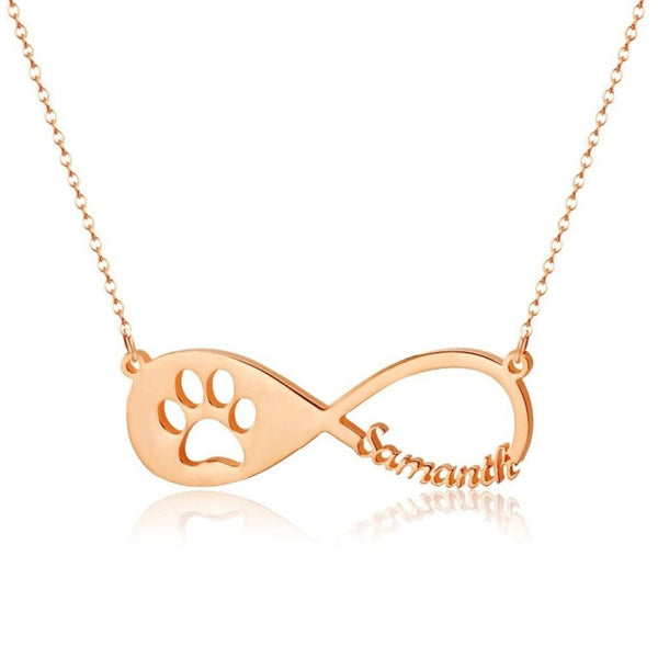 Infinity Name Necklace with Pet Paw Print HNS Studio Canada