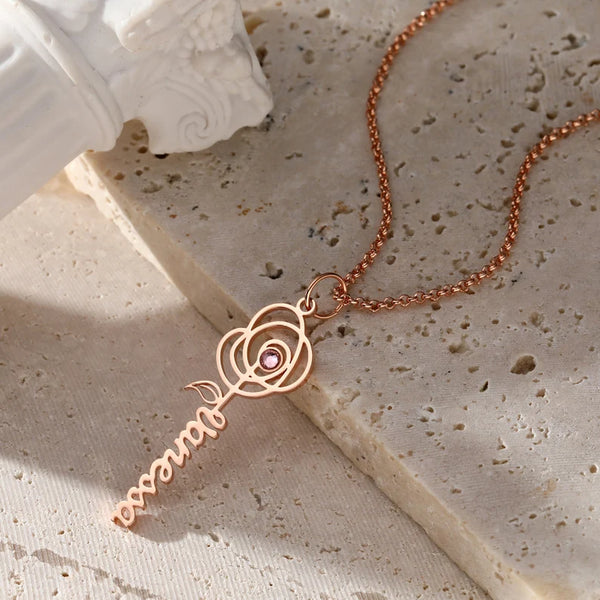 Rose Name necklace with Birthstone