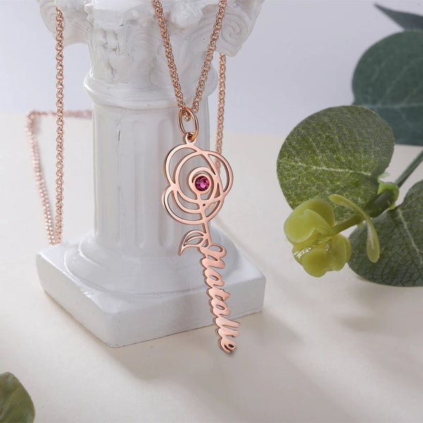 Rose Name necklace with Birthstone HNS Studio Canada