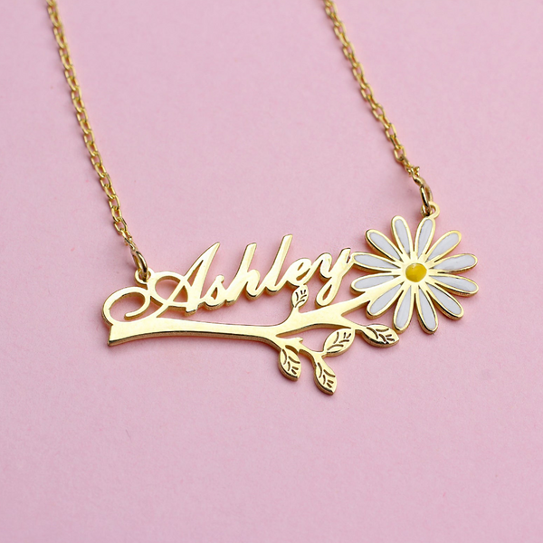 Name Necklace with Daisy Flower HNS Studio Canada