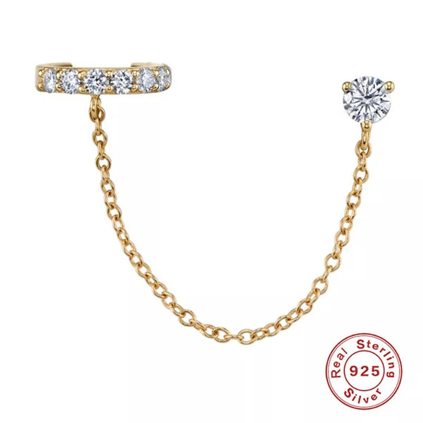 925 Sterling Silver Chain Stud and Cuff earrings