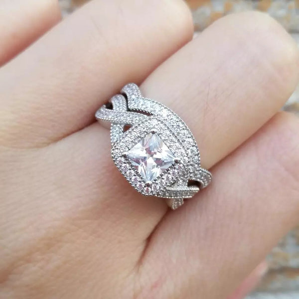 Princess Cut Sterling Silver Women's Wedding Ring Set HNS Studio Canada