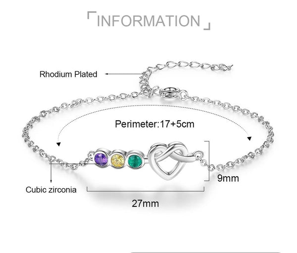 Personalized Love Knot Bracelet with Birthstones