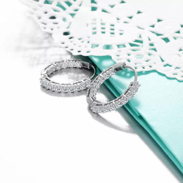 Sterling Silver Cubic Zirconia Hoop Earrings - HNS Studio