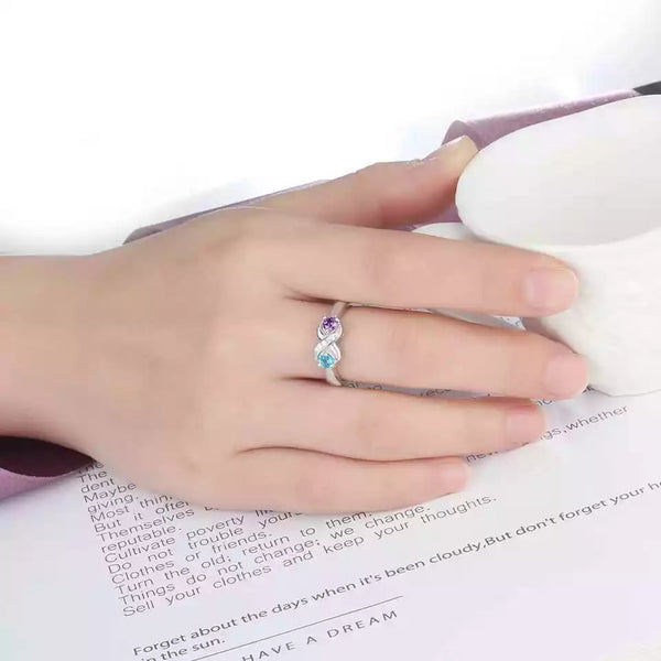 Personalized Infinity Sterling Silver Ring with Birthstones and Names - HNS Studio