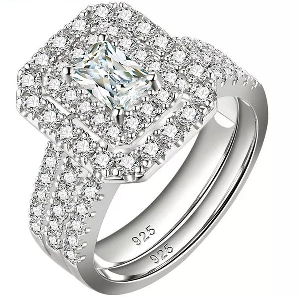 2.0 Carats Halo Sterling Silver Ring and Band HNS Studio Canada