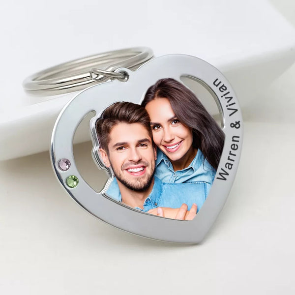 Custom Photo Keychain with names and birthstones HNS Studio Canada