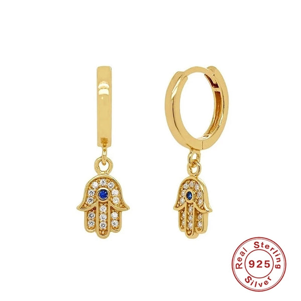 Small Dangle Hamsa Hoop Earrings
