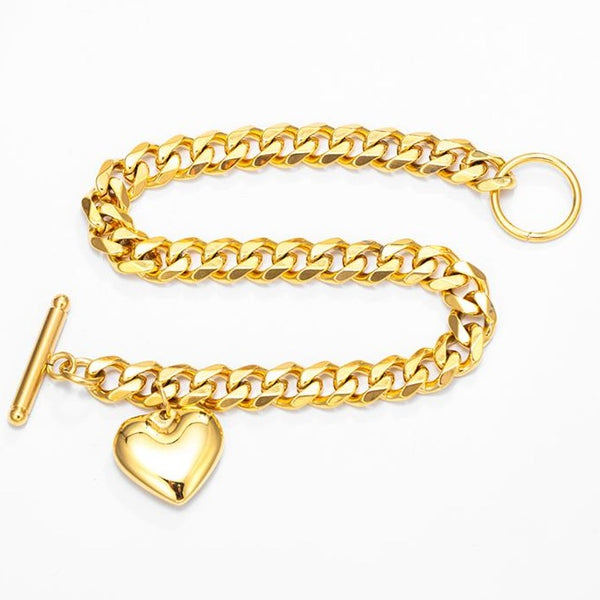 Chunky Curb Link Heart Charm Bracelet