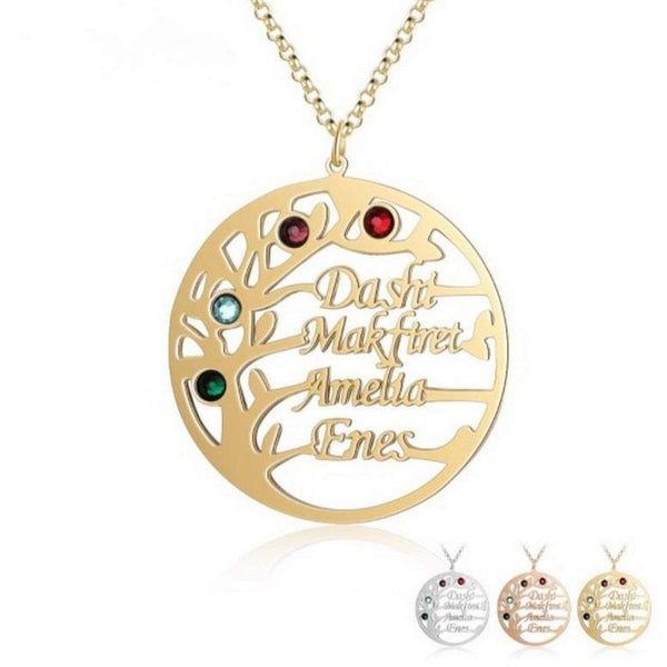 Family Tree Birthstones and Names Sterling Silver  Necklace HNs Studio Canada