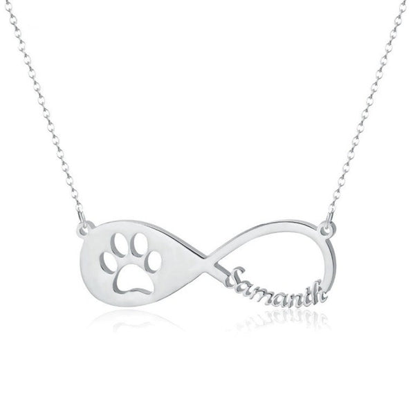 Infinity Name Necklace with Pet Paw Print HNS Studio Canada