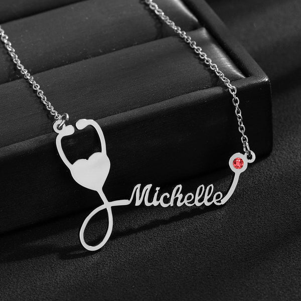 Personalized Stethoscope Name Necklace With Birthstone HNS Studio Canada