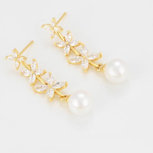 Gold Pearl drop earrings HNS Studio Canada