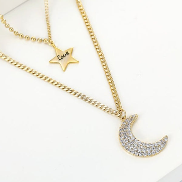 Gold Layered Moon and Star Necklace HNS Studio Canada