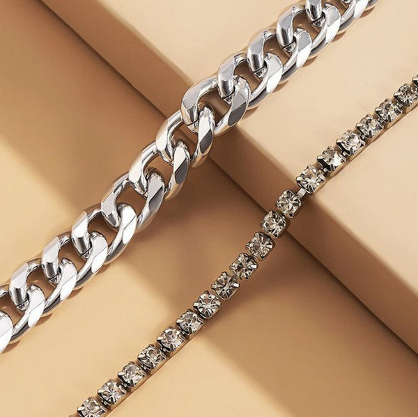 Set of Cuban Chain and  Tennis Anklet