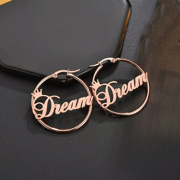 Personalized Hoop Name Earrings with Crown HNS Studio Canada