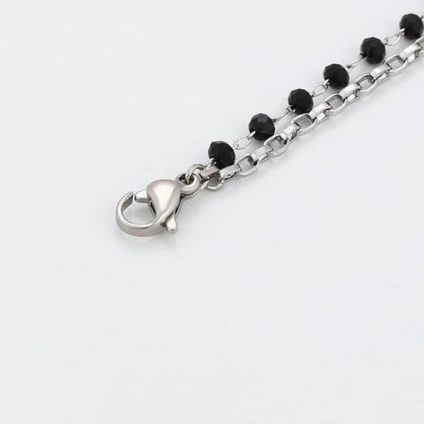 Two Layers Silver and Black Anklet with Star Charm HNS Studio Canada