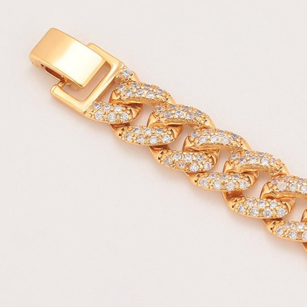 Women's Iced 10mm Cuban Link Bracelet in Gold HNS Studio Canada