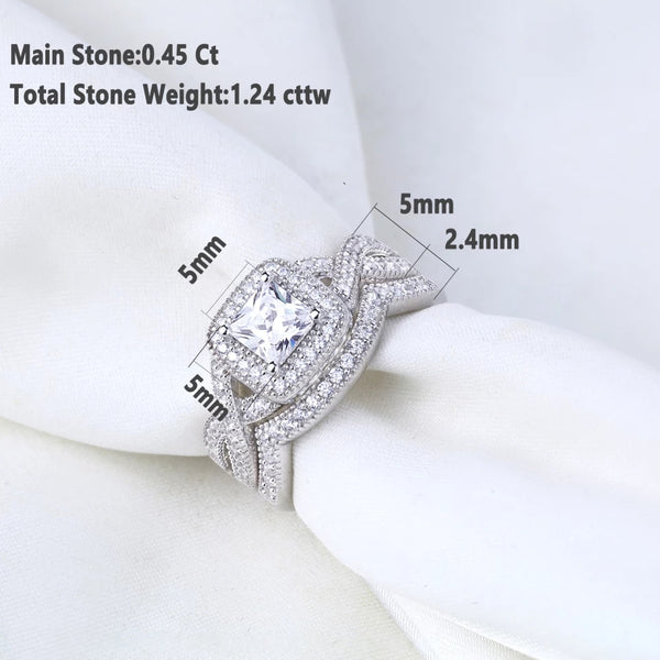 Princess Cut Sterling Silver Women's Wedding Ring Set HNS Studio Canada