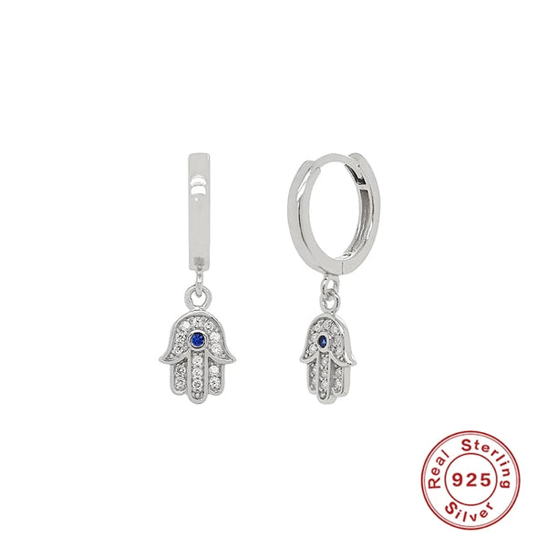 Small Dangle Hamsa Hoop Earrings