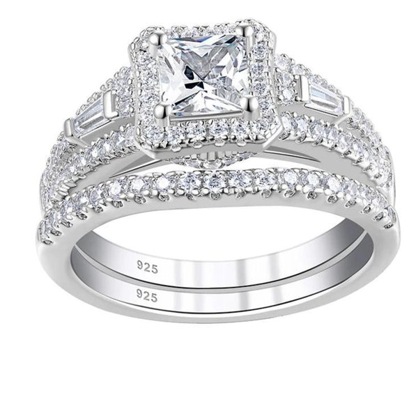 Radiant Cut Eternity Sterling Silver Ring Set  HNs Studio Canada