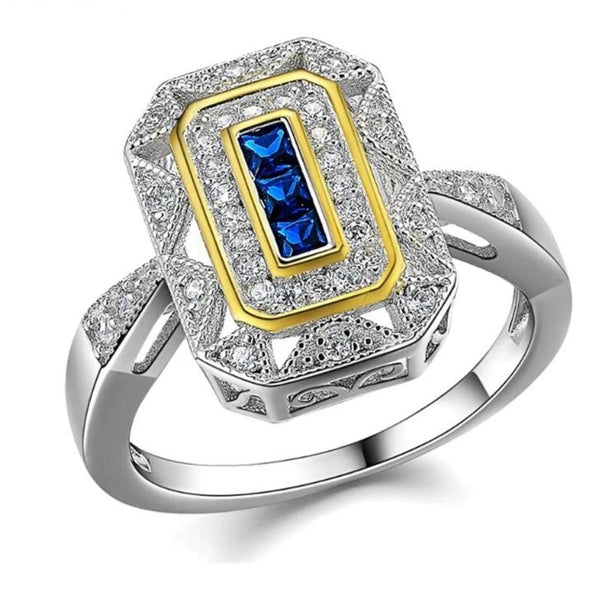 Blue and White Sapphire Cocktail  925 Sterling Silver Ring HNS Studio Canada