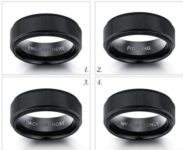 Personalized Engrave Ring for Men Black Stainless Steel HNS Studio Canada
