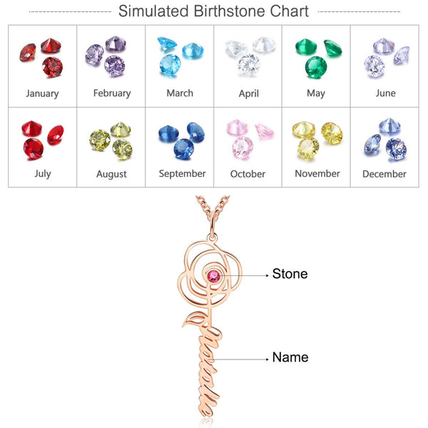 Rose Name necklace with Birthstone HNS Studio Canada