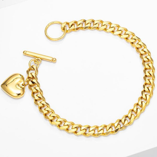 Chunky Curb Link Heart Charm Bracelet
