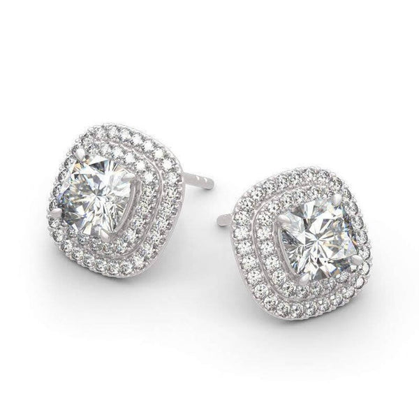 Cushion Cut Moissanite Double Halo Earring Studs HNS Studio Canada