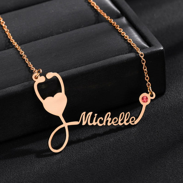 Personalized Stethoscope Name Necklace With Birthstone HNS Studio Canada