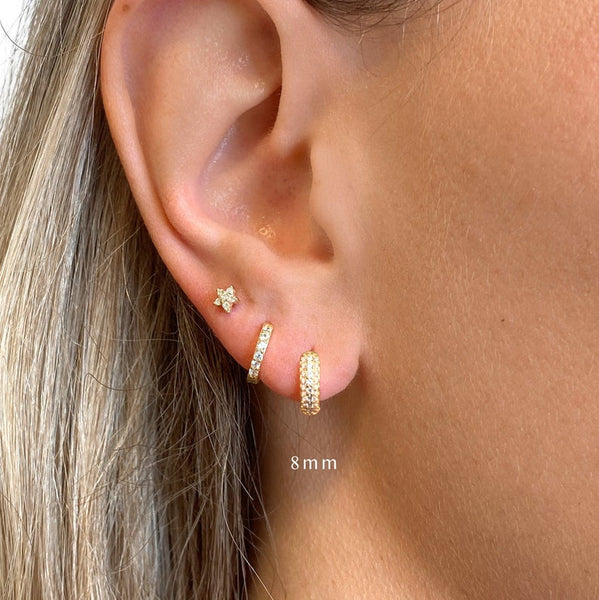 Paved Sterling Silver Huggie Hoop Earrings with Cubic Zirconia HNS Studio Canada