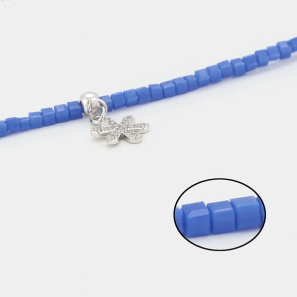 Blue Beads Anklet with Snow Flake Charm HNS Studio Canada
