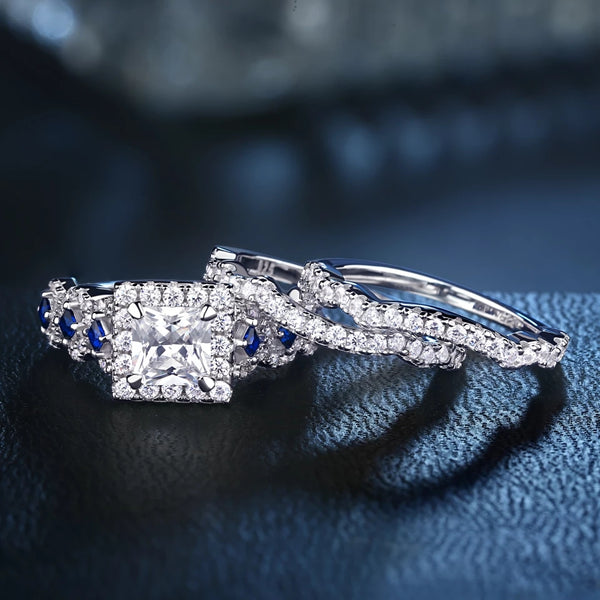 Princess Cut Sterling Silver Ring Set