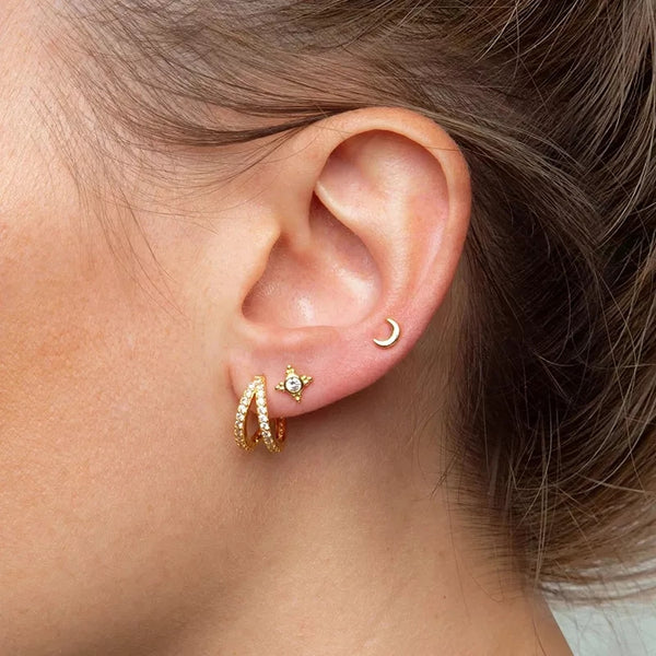 Double Pave Hoop Earrings-Sterling Silver