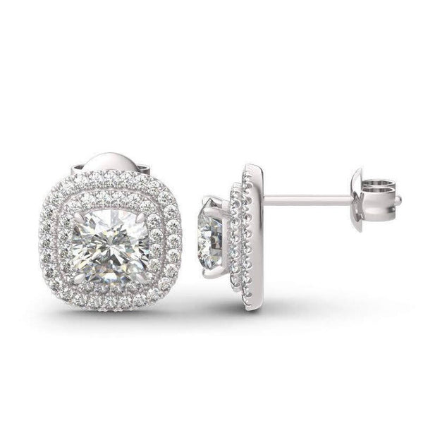 Cushion Cut Moissanite Double Halo Earring Studs HNS Studio Canada