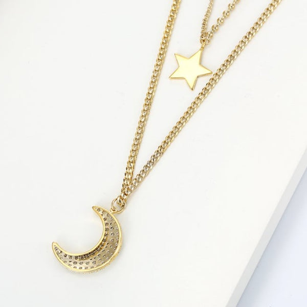 Gold Layered Moon and Star Necklace HNS Studio Canada