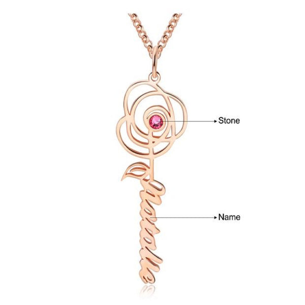 Rose Name necklace with Birthstone HNS Studio Canada
