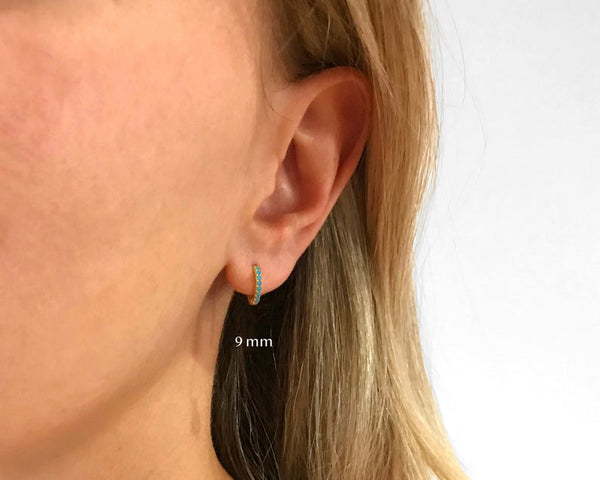 Turquoise Sterling Silver Huggie Hoop Earrings