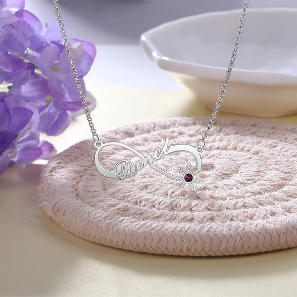 Infinity Sterling Silver Name necklace with Birthstone