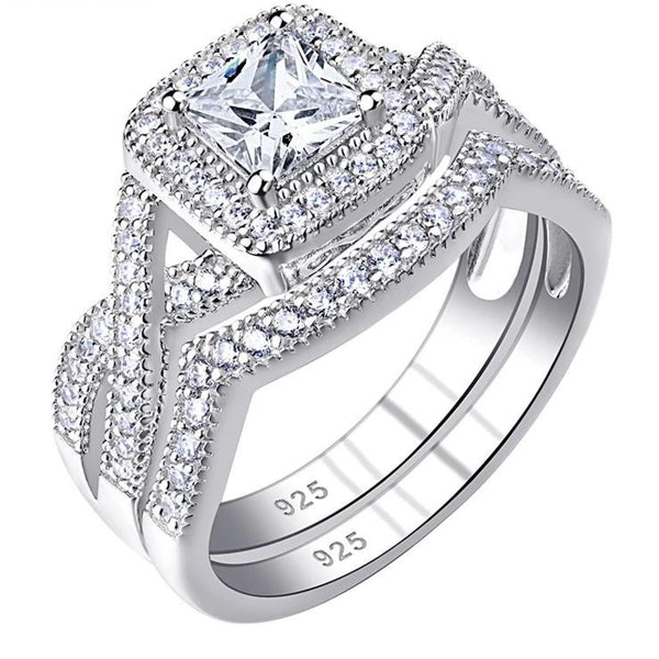 Princess Cut Sterling Silver Women's Wedding Ring Set HNS Studio Canada